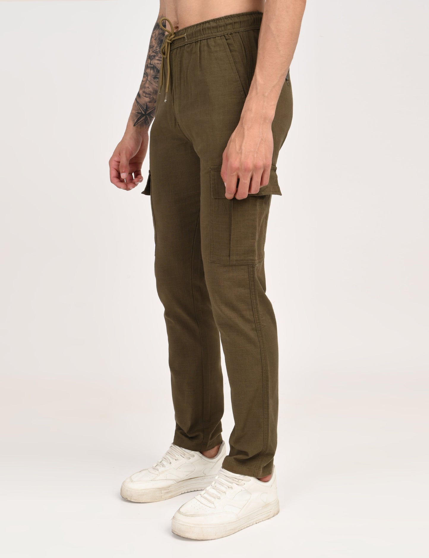 Leo linen Cargo - Olive Green