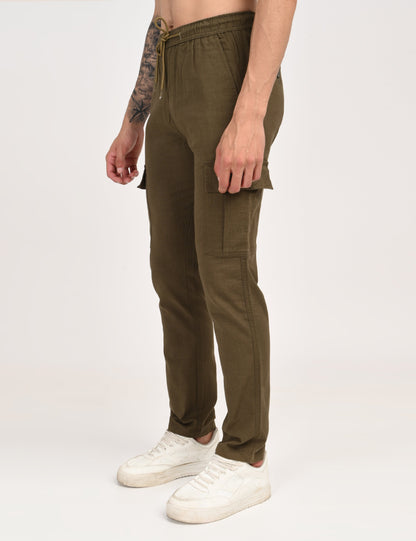 Leo linen Cargo - Olive Green