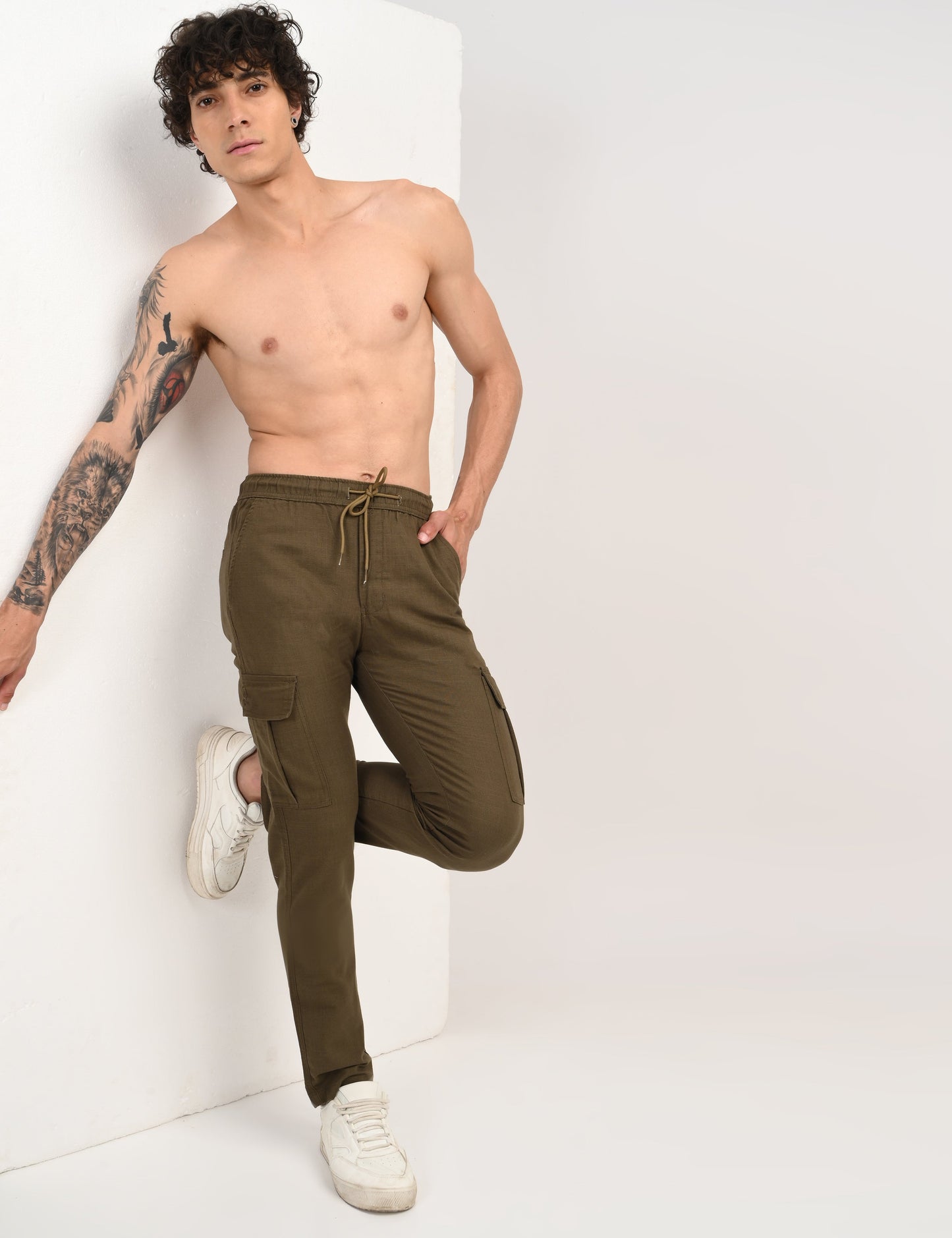 Leo linen Cargo - Olive Green