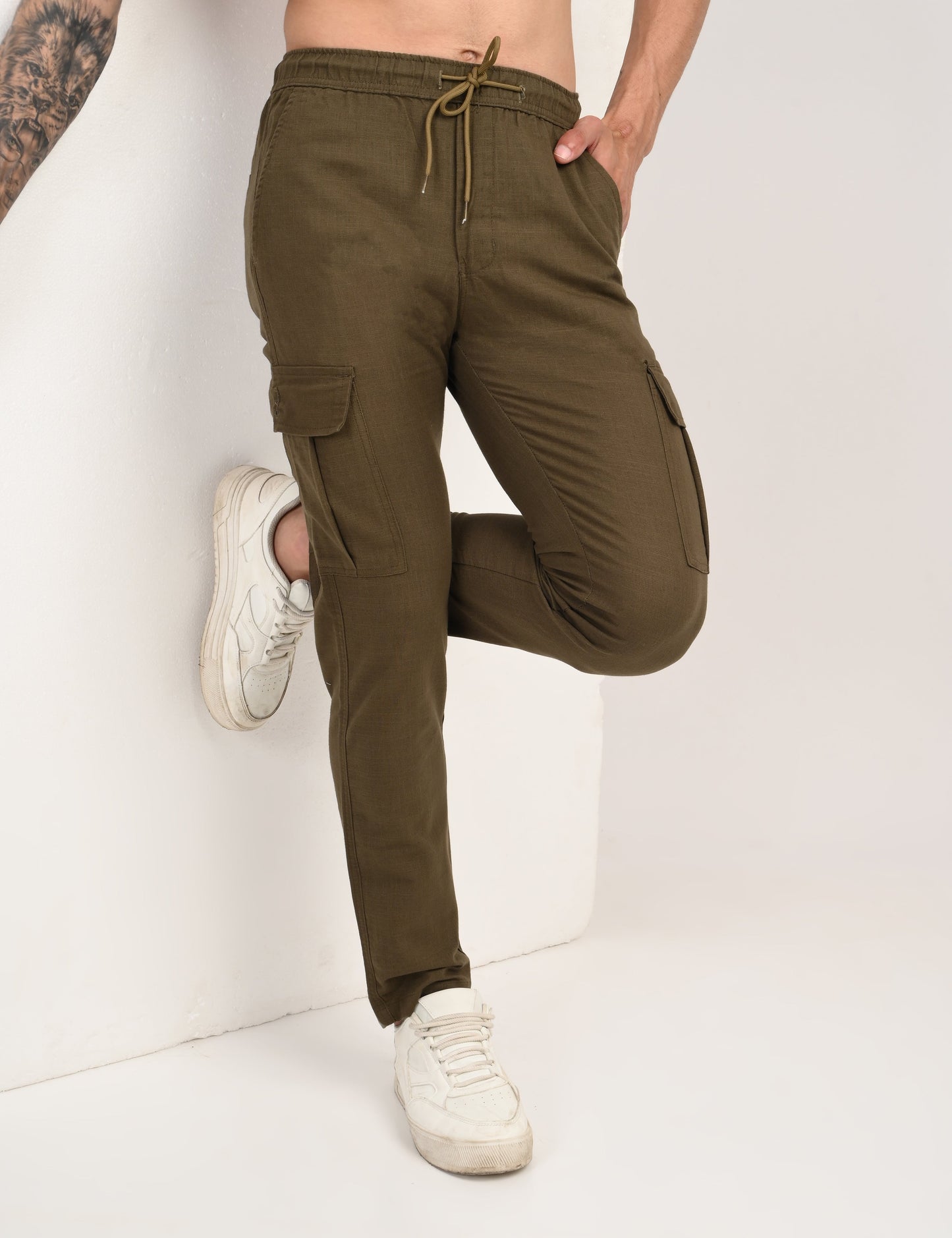 Leo linen Cargo - Olive Green