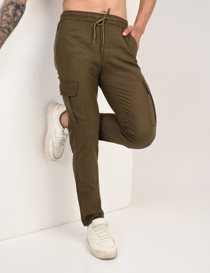 Leo linen Cargo - Olive Green