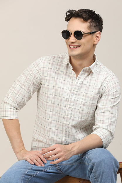 White Semi Checks Shirt
