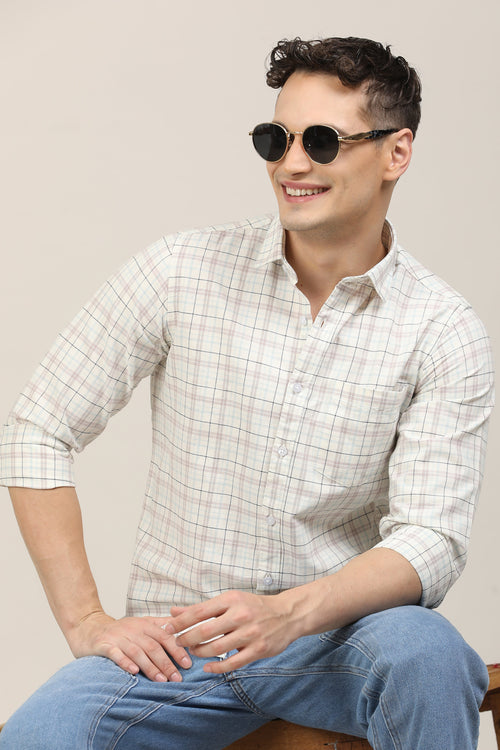 White Semi Checks Shirt