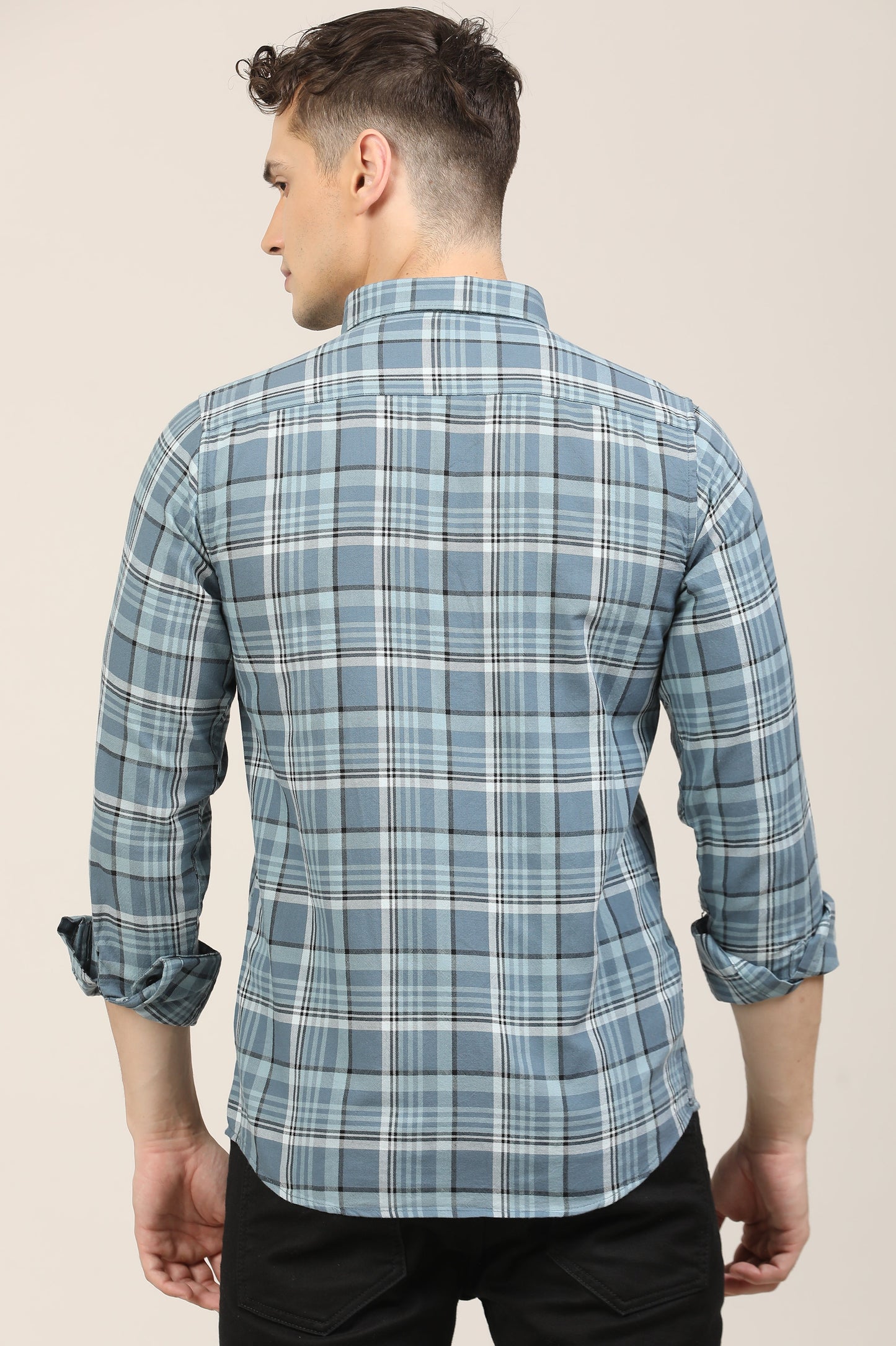 Teal Blue Checks Shirt