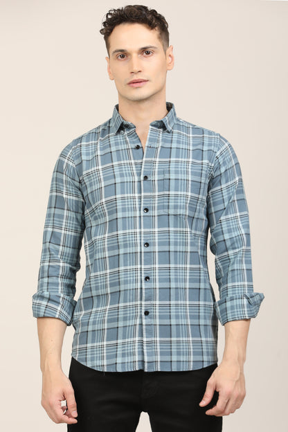 Teal Blue Checks Shirt