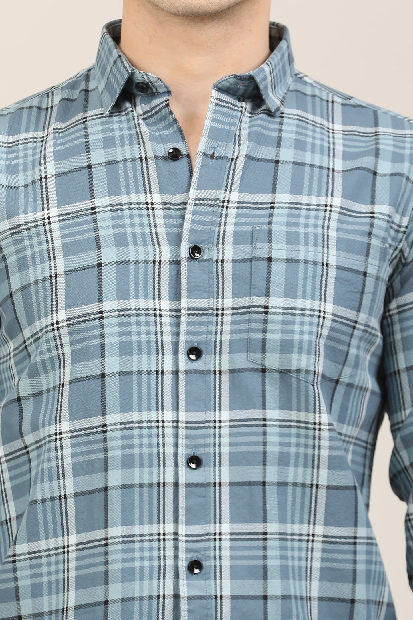 Teal Blue Checks Shirt