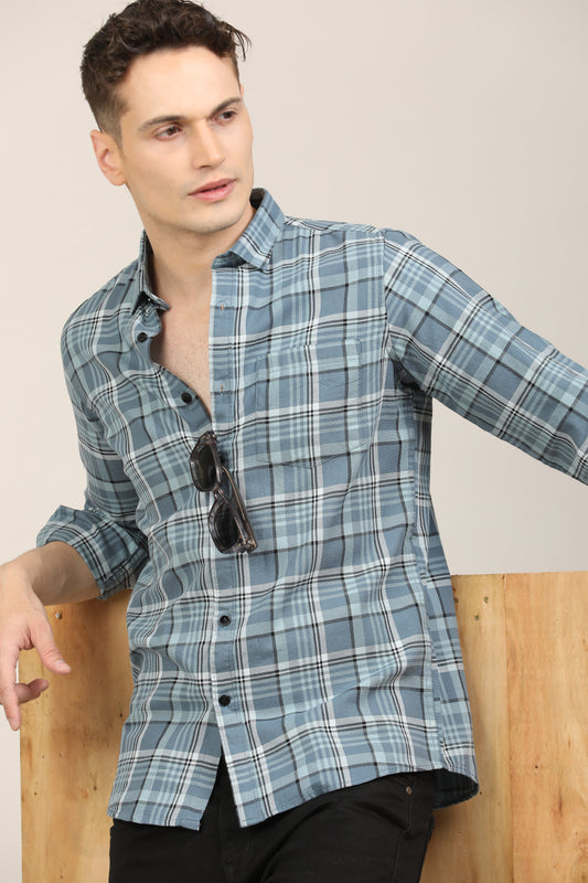 Teal Blue Checks Shirt