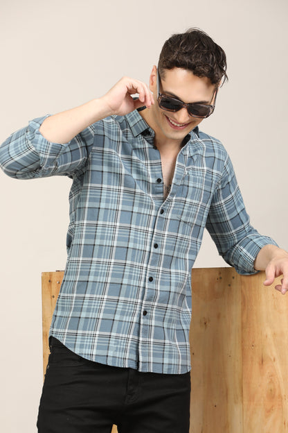 Teal Blue Checks Shirt